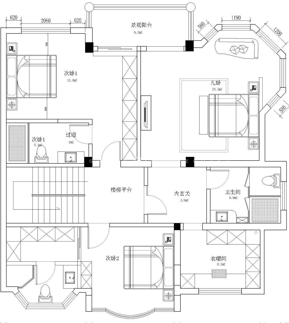500㎡美式风格户型图装修案例